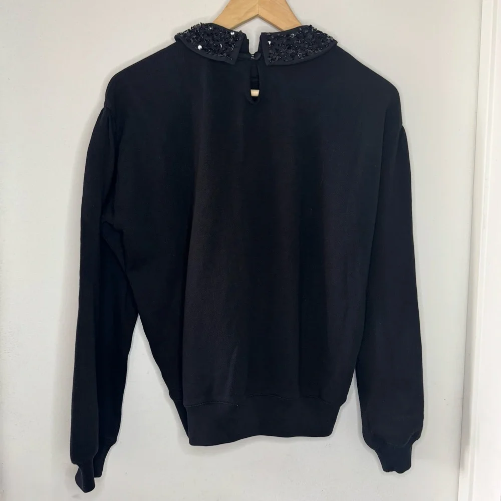J Crew Black Sequin embellished Collar Sweatshirt Women’s X Small 4 Glam preppy